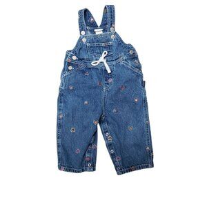Carters Kids Denim Heart Embroidered Overalls 12-18M Blue Cotton Adjustable Stra